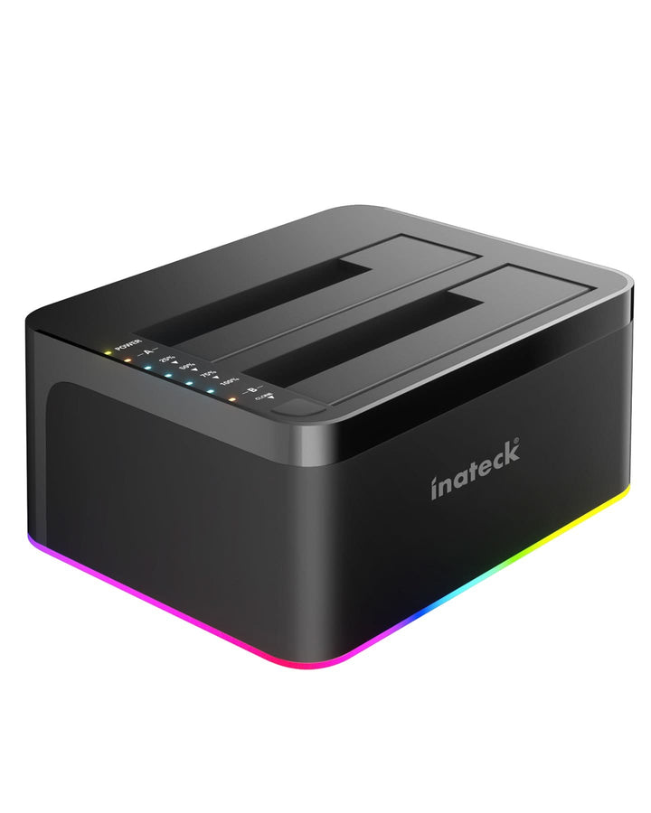 RGB Festplatten Dockingstation USB 3.0 mit Offline-Klonfunktion, für 2.5 u. 3.5 Zoll SATA HDDs und SSDs, UASP Unterstützt SA02003, Schwarz - Inateck Official DE