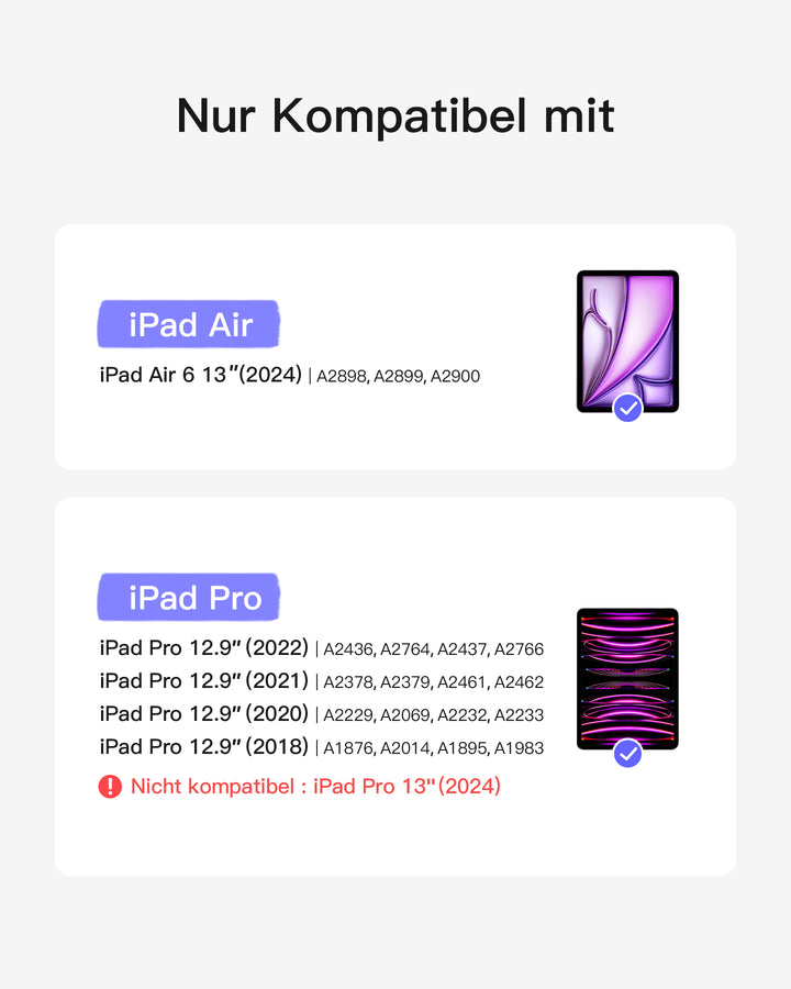 inateck DE Abnehmbare Tastatur für iPad Air 13" M3/M2 (2025/2024), iPad Air 6, iPad Pro 12.9" (6/5/4/3th), KB04118