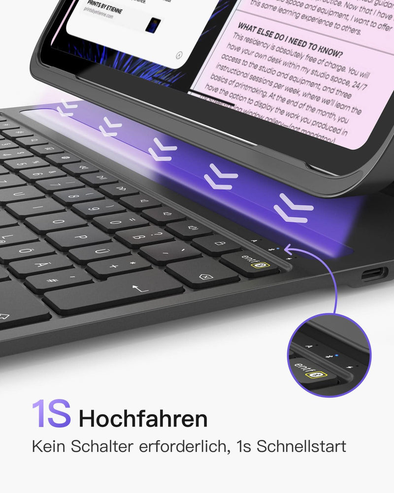 Inateck Ultraleichte Tastatur Hülle iPad 10, iPad Air 5/4, iPad Pro 11 4/3/2/1, QWERTZ, mit Stifthalter, BK2007