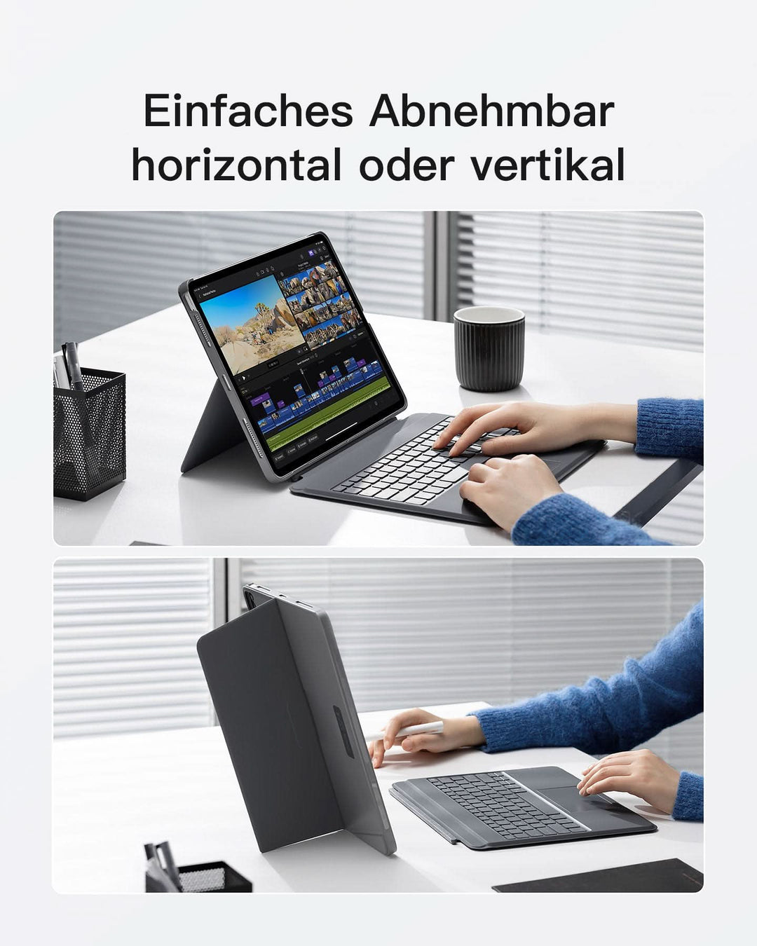 inateck DE Abnehmbare Tastatur für iPad Air 13" M3/M2 (2025/2024), iPad Air 6, iPad Pro 12.9" (6/5/4/3th), KB04118