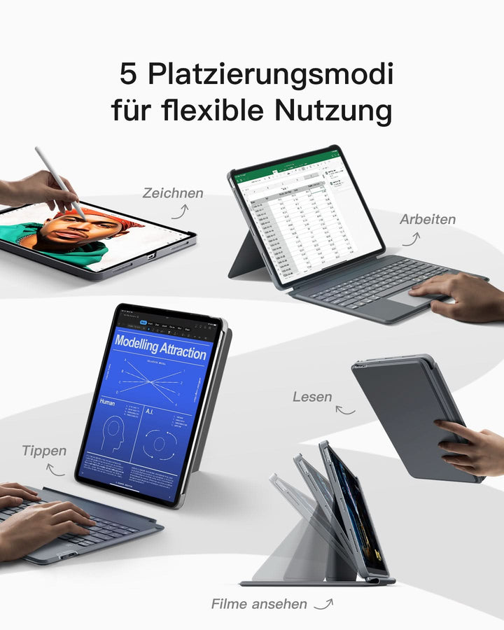inateck DE Abnehmbare Tastatur für iPad Air 13" M3/M2 (2025/2024), iPad Air 6, iPad Pro 12.9" (6/5/4/3th), KB04118