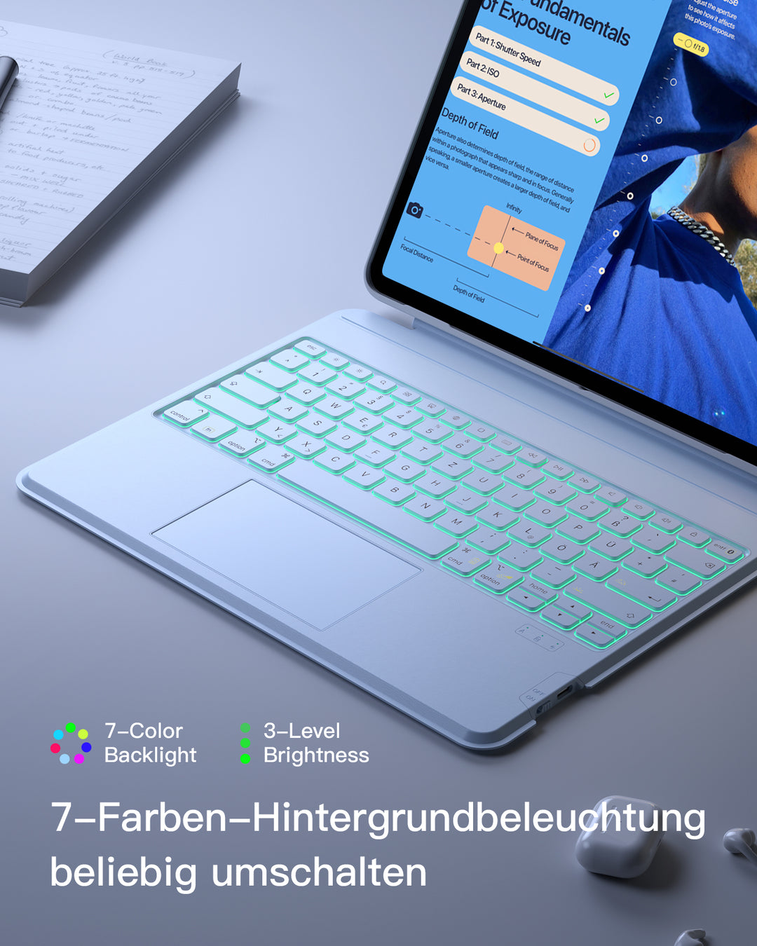 inateck DE Abnehmbare Tastatur für iPad Air 13" M3/M2 (2025/2024), iPad Air 6, iPad Pro 12.9" (6/5/4/3th), KB04118