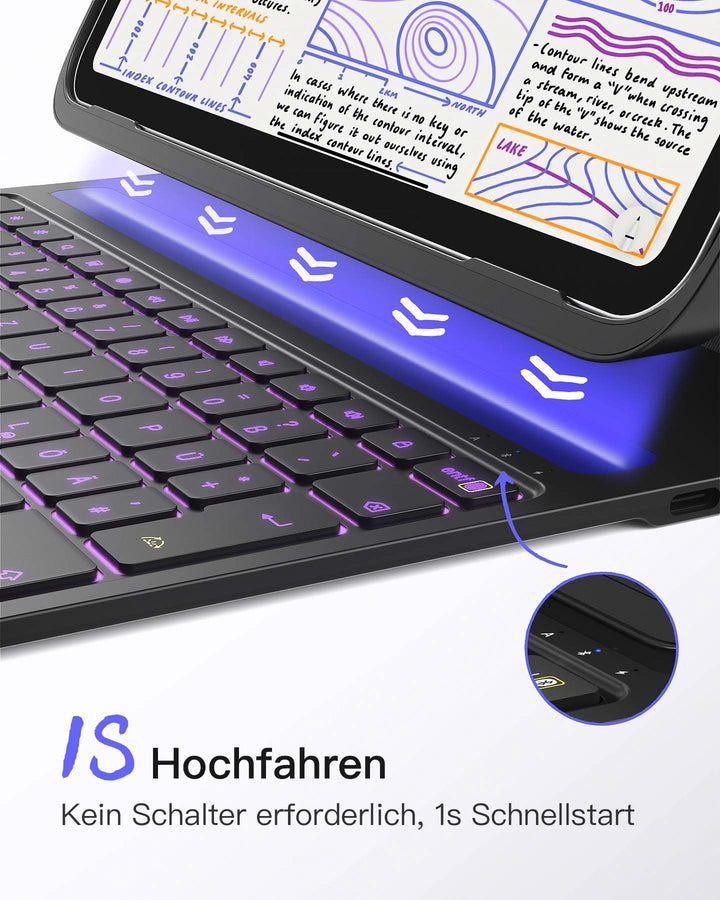 inateck DE Super-leicht Tastatur Hülle für iPad 11" 11 Gen (A16 2025), iPad 10, iPad Air 11" M3/M2 (2025/2024), iPad Air 5/4, iPad 