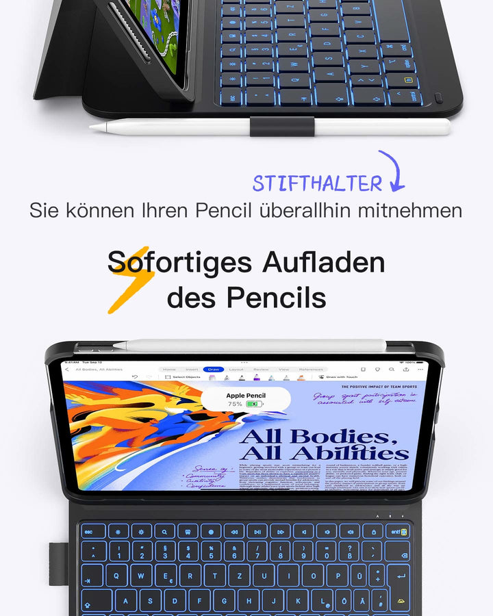 inateck DE Super-leicht Tastatur Hülle für iPad 11" 11 Gen (A16 2025), iPad 10, iPad Air 11" M3/M2 (2025/2024), iPad Air 5/4, iPad 