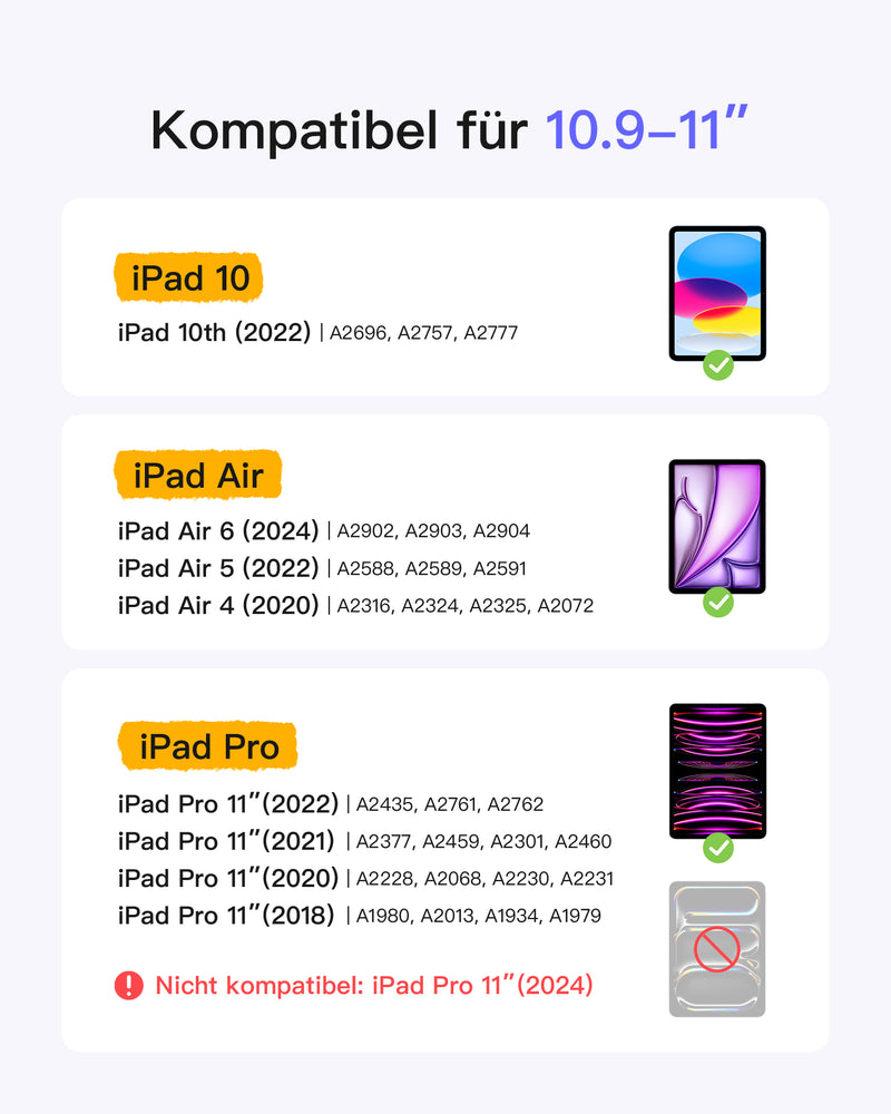 Super-leicht Tastatur Hülle für iPad 11" 11 Gen (A16 2025), iPad 10, iPad Air 11" M3/M2 (2025/2024), iPad Air 5/4, iPad Pro 11" 4/3/2/1, QWERTZ, BK2007