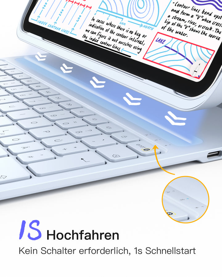 inateck DE Super-leicht Tastatur Hülle für iPad 11" 11 Gen (A16 2025), iPad 10, iPad Air 11" M3/M2 (2025/2024), iPad Air 5/4, iPad 