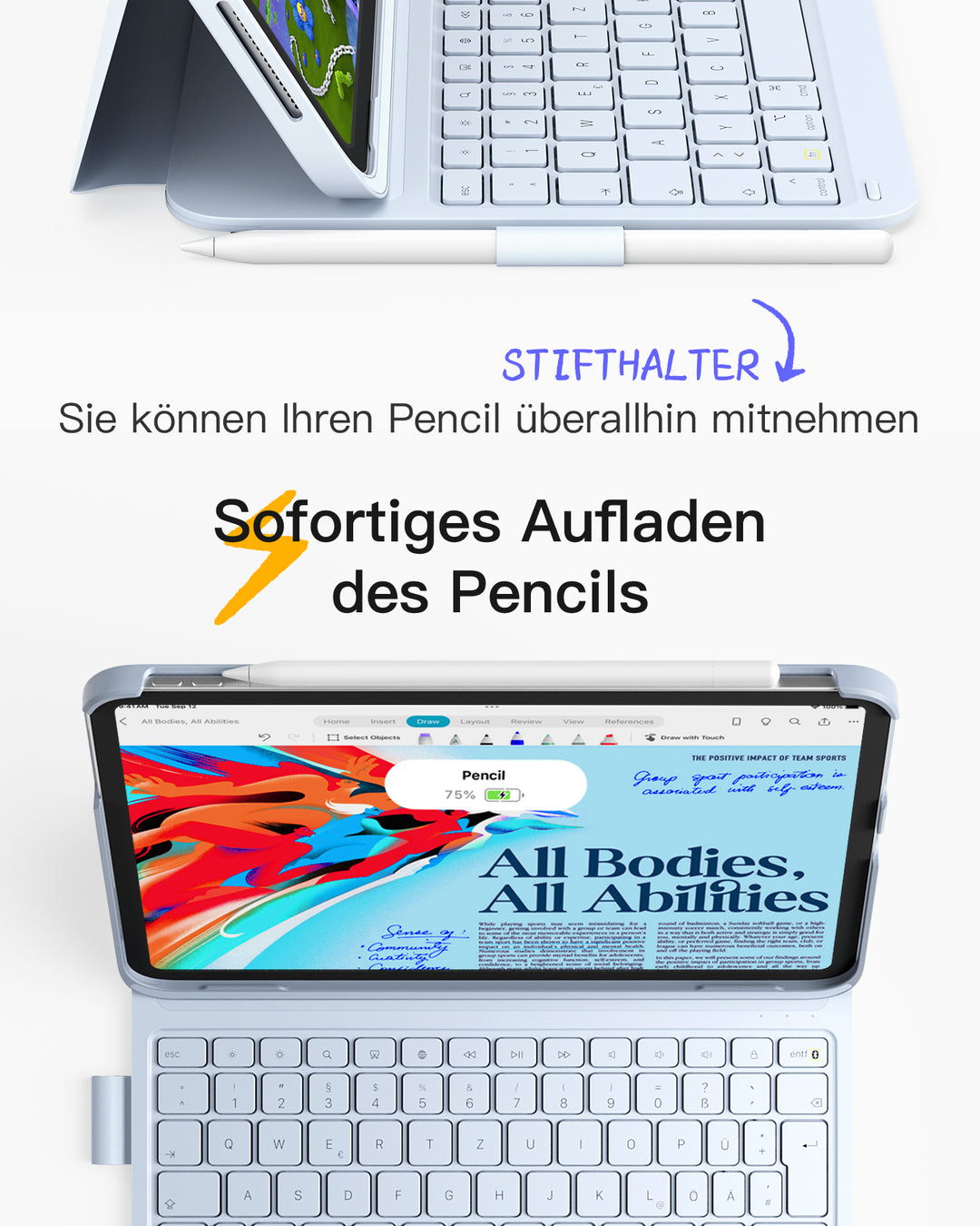 inateck DE Super-leicht Tastatur Hülle für iPad 11" 11 Gen (A16 2025), iPad 10, iPad Air 11" M3/M2 (2025/2024), iPad Air 5/4, iPad 