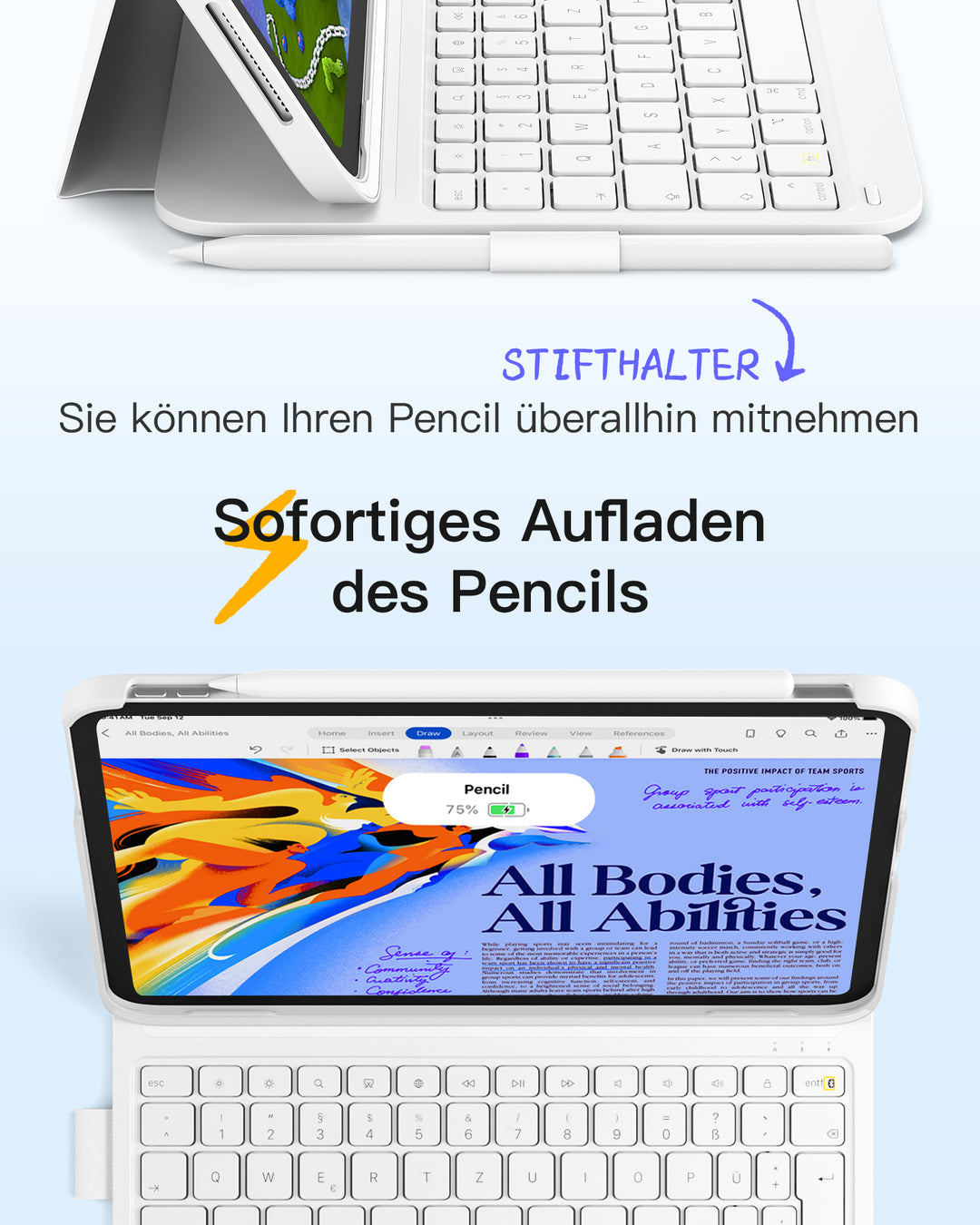 inateck DE Super-leicht Tastatur Hülle für iPad 11" 11 Gen (A16 2025), iPad 10, iPad Air 11" M3/M2 (2025/2024), iPad Air 5/4, iPad 