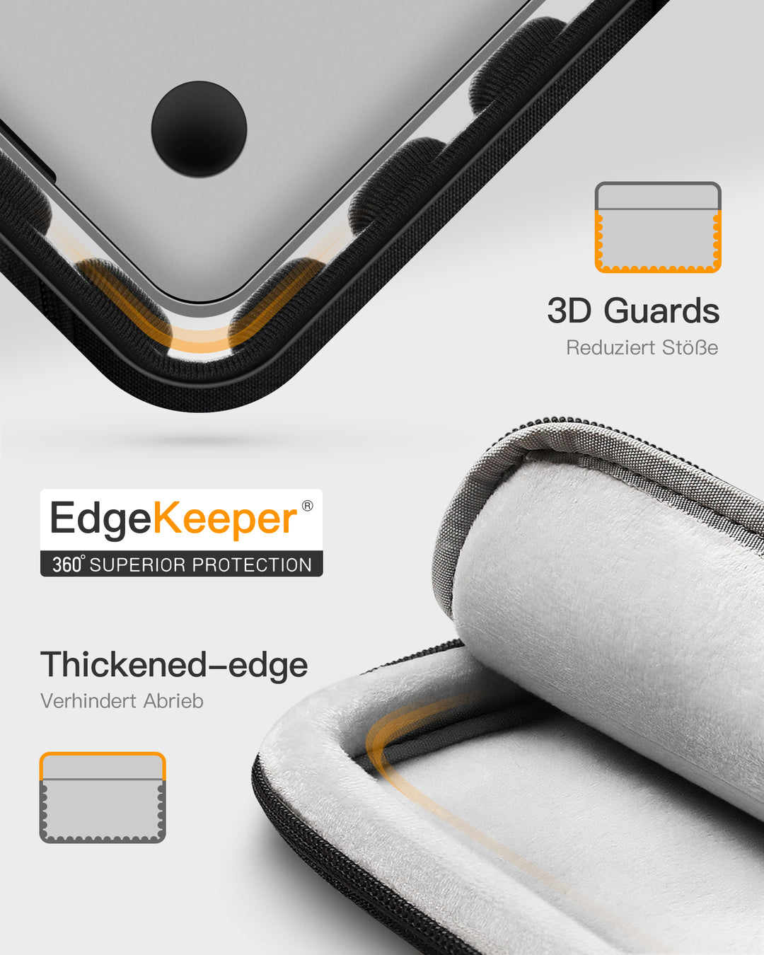 inateck DE Edgekeeper 360° Professioneller Schutz Hülle für 13" MacBook, mit Zubehörtasche, LB01011
