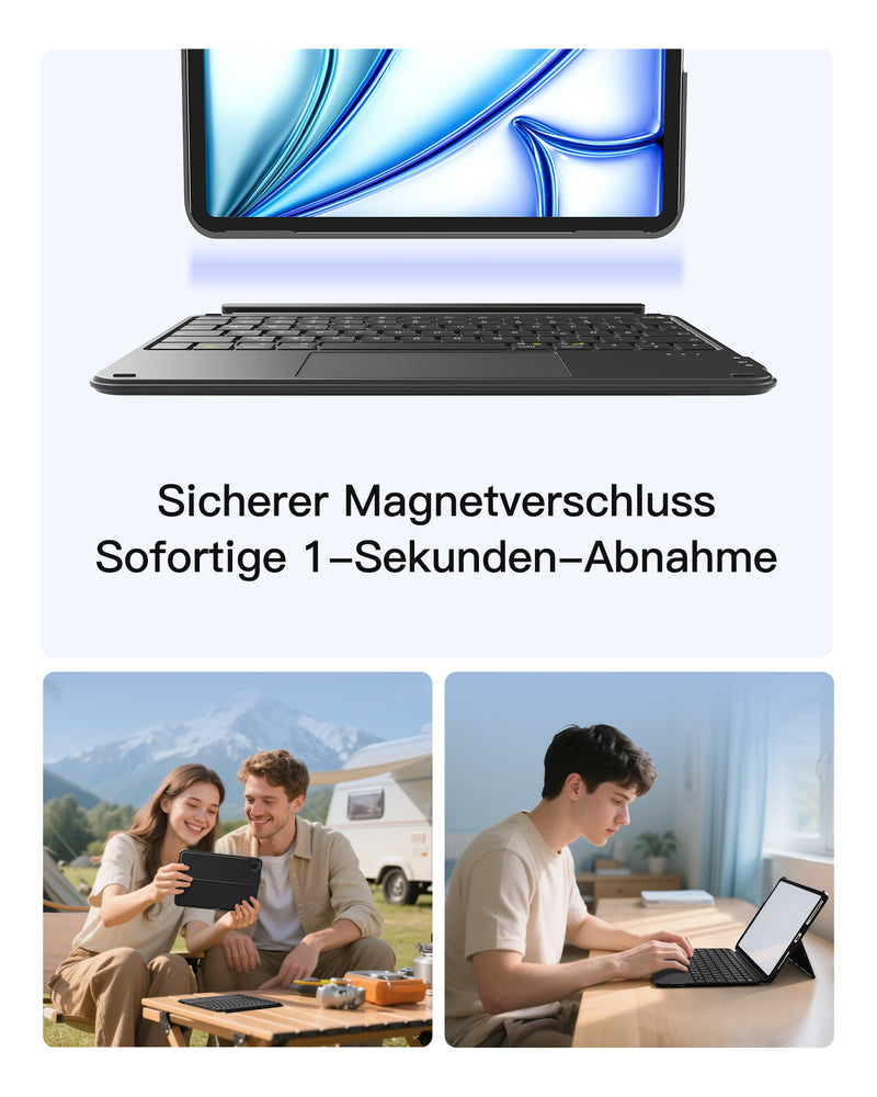 Ultraleicht Tastatur für iPad 11" (A16 2025), iPad 10, iPad Air 11" M3/M2 (2025/2024), iPad Air 7/6/5/4, iPad Pro 11" 4/3/2/1, QWERTZ, KB04122