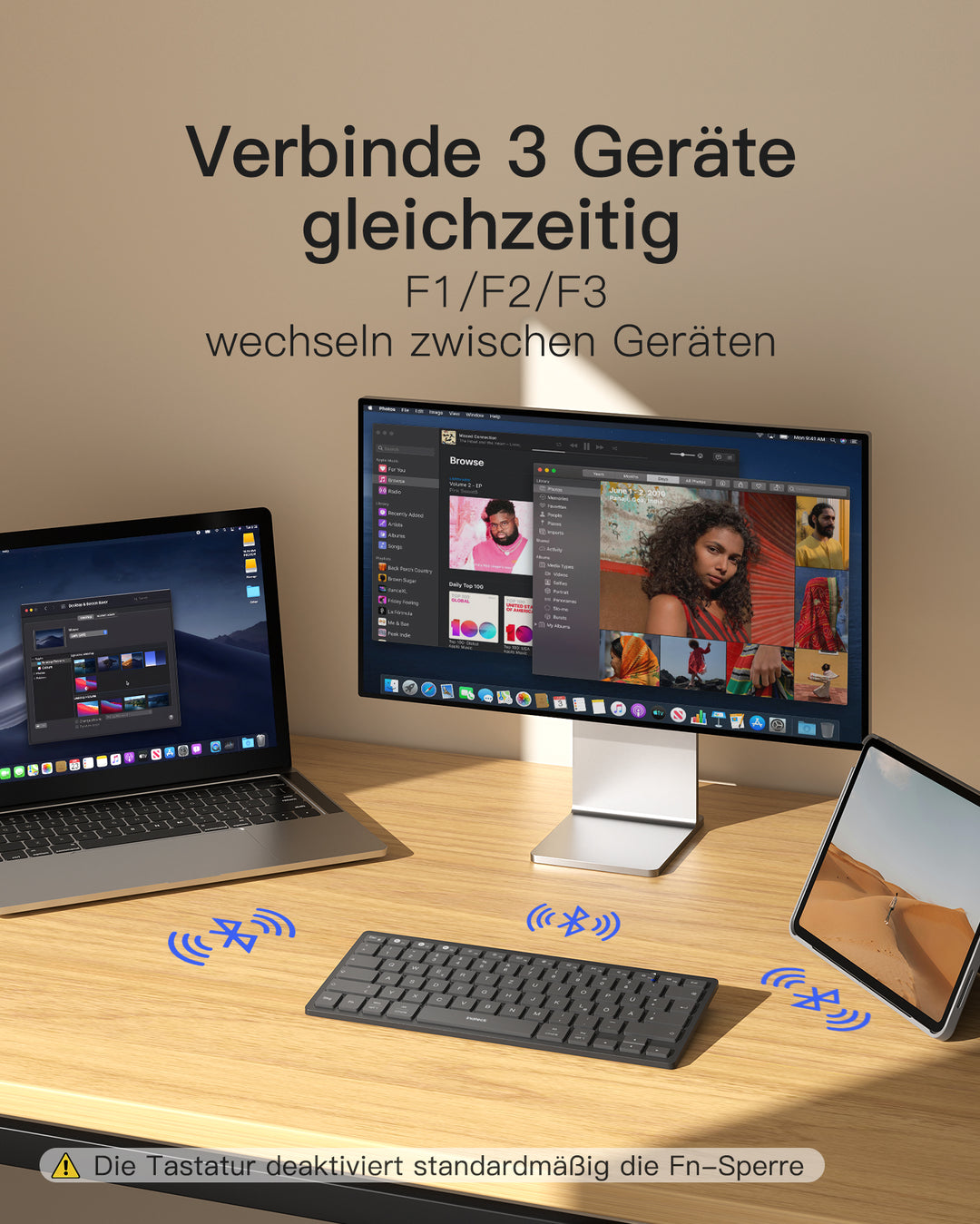 inateck DE Bluetooth Tablet Tastatur kompatibel mit Android/iOS/Smartphones/Windows PC/iPad, KB01003