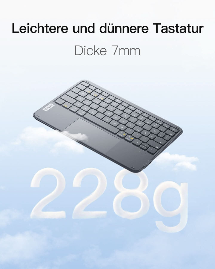 inateck DE Ultraleichte Tablet Tastatur Kabellose QWERTZ Deutsch mit Trackpad, kompatibel mit iPad/Tablet/Windows/Laptop/PC, KB0110