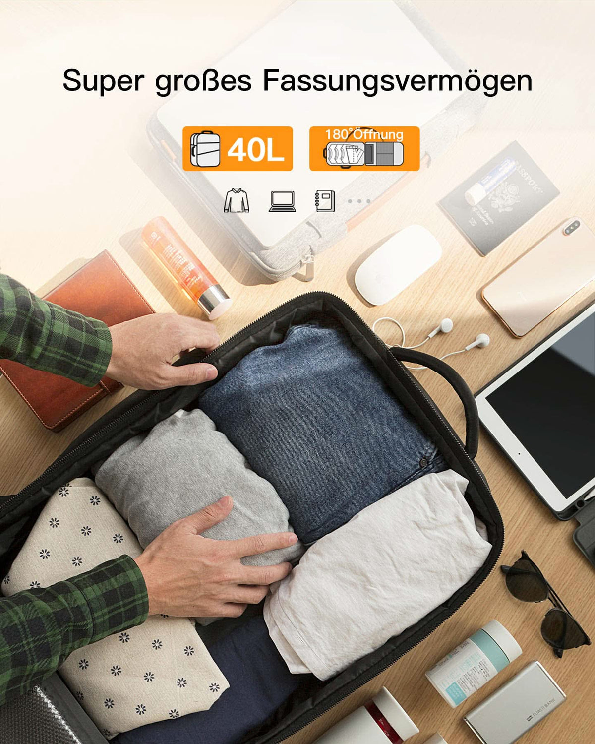 inateck DE 40L Supergroßer Handgepäck Reiserucksack Laptop Rucksack für 15,6-17 Zoll Notebooks, BP03001