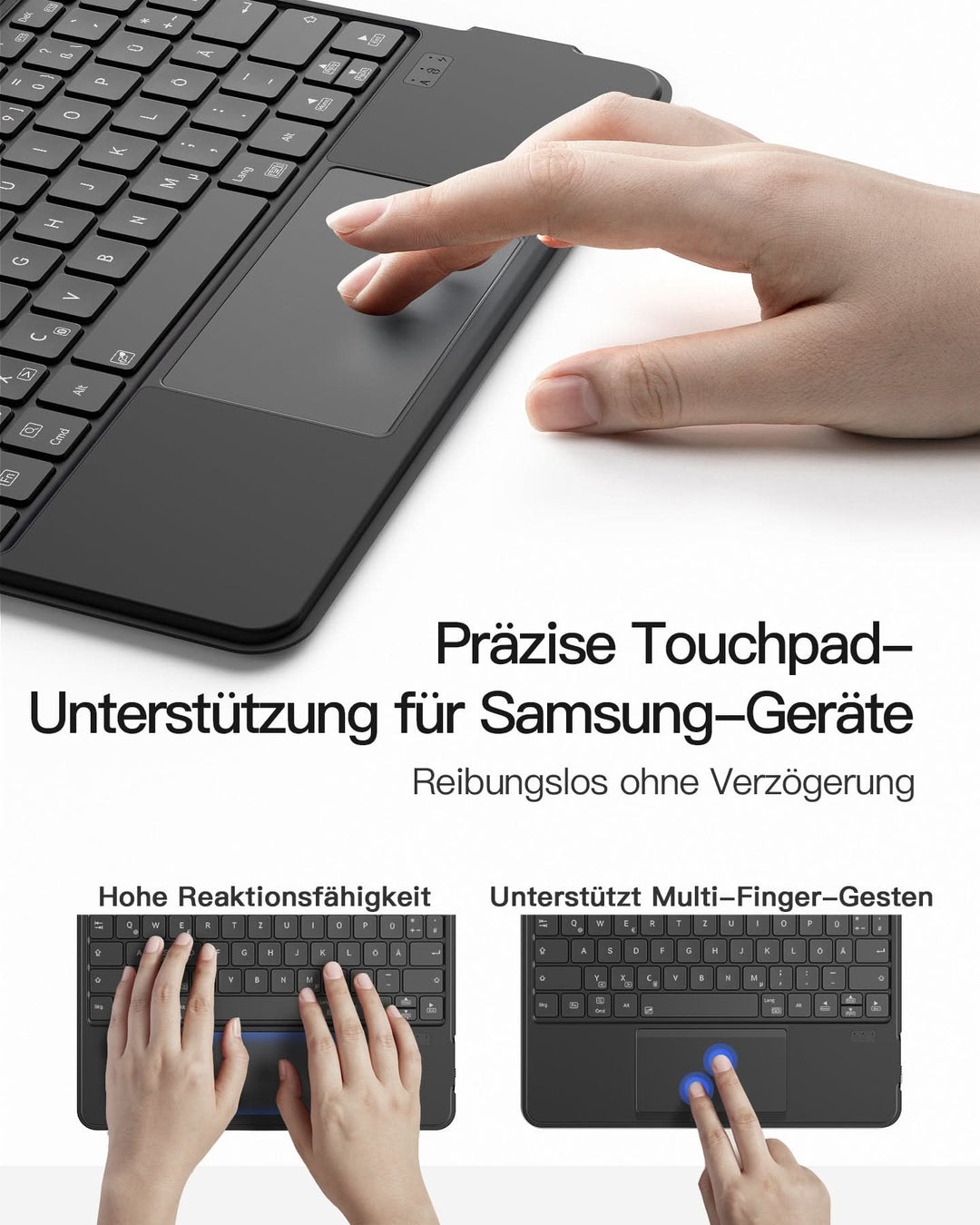 inateck DE Hülle für Samsung Galaxy Tab S10 FE/S9 FE/S9, Hoch-/Querformat Ständer Tastatur mit Touchpad, N0064