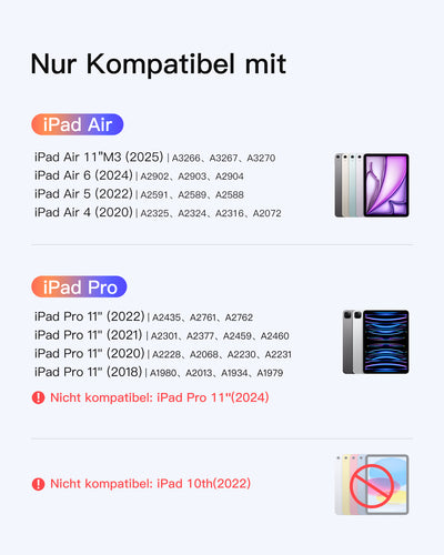 Magnetische Tastaturhülle für iPad Air 11" M3/M2 (2025/2024), iPad Air 6/5/4, iPad Pro 11" 4/3/2/1, KB09119