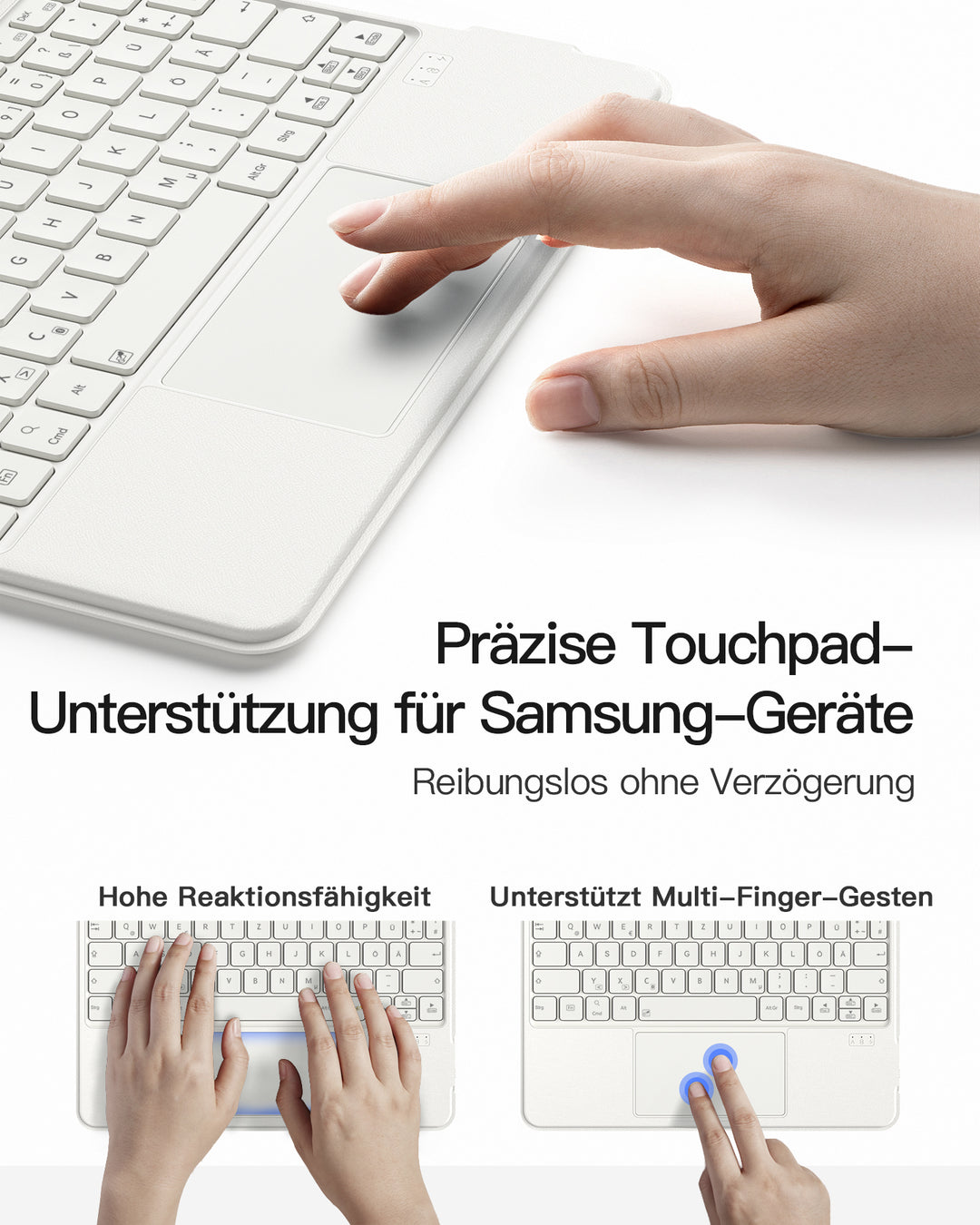 inateck DE Hülle für Samsung Galaxy Tab S10 FE/S9 FE/S9, Hoch-/Querformat Ständer Tastatur mit Touchpad, N0064