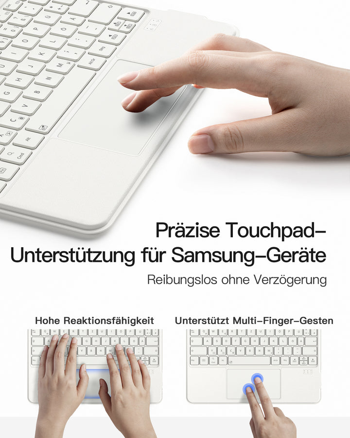 inateck DE Hülle für Samsung Galaxy Tab S10 FE/S9 FE/S9, Hoch-/Querformat Ständer Tastatur mit Touchpad, N0064