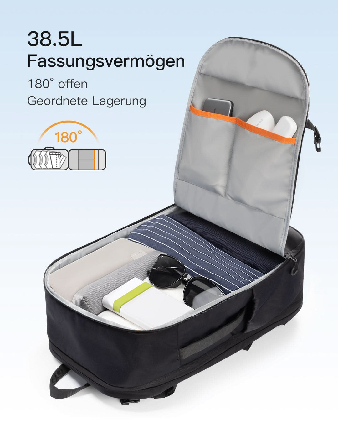inateck DE 38,5L Leichter Reiserucksack, TSA Freundlich, für 15,6-17 Zoll Laptop, Schwarz, BP03009