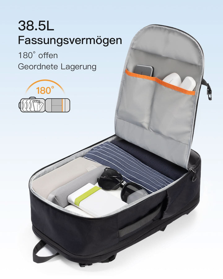 inateck DE 38,5L Leichter Reiserucksack, TSA Freundlich, für 15,6-17 Zoll Laptop, Schwarz, BP03009