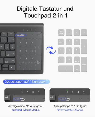 Tablet Tastatur, 3 BT-Kanäle, Kompatibel mit iPadOS/Samsung/Android/Windows, KB06103