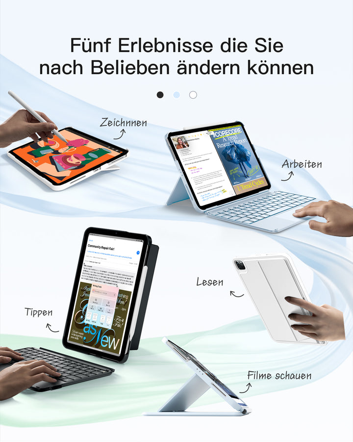 inateck DE Abnehmbar Ultraleichte Tastatur für iPad 11/10 Gen A16 2025 11 Zoll, iPad Air 11 Zoll (2026/2025), iPad Air 5/4, iPad Pr