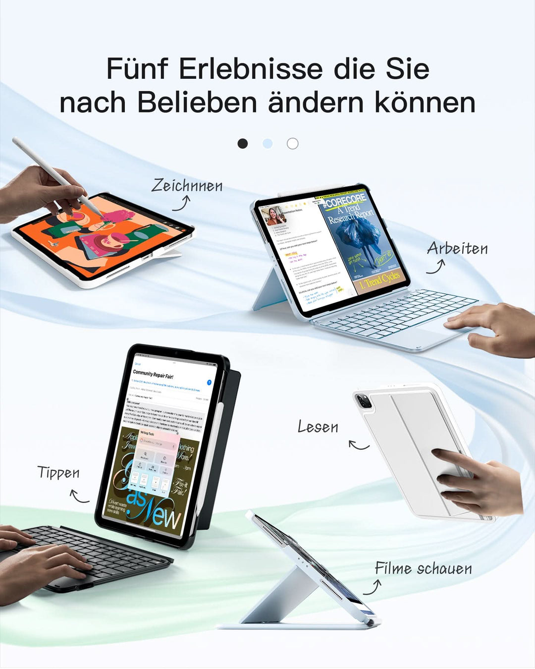 inateck DE Abnehmbar Ultraleichte Tastatur für iPad 11/10 Gen A16 2025 11 Zoll, iPad Air 11 Zoll (2026/2025), iPad Air 5/4, iPad Pr