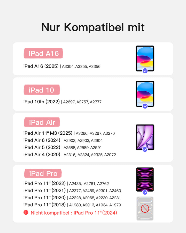Ultraleicht Tastatur für iPad 11" (A16 2025), iPad 10, iPad Air 11" M4/M3/M2 (2026/2025/2024), iPad Air 5/4, iPad Pro 11" 4/3/2/1, QWERTZ, Acetouch, KB04122