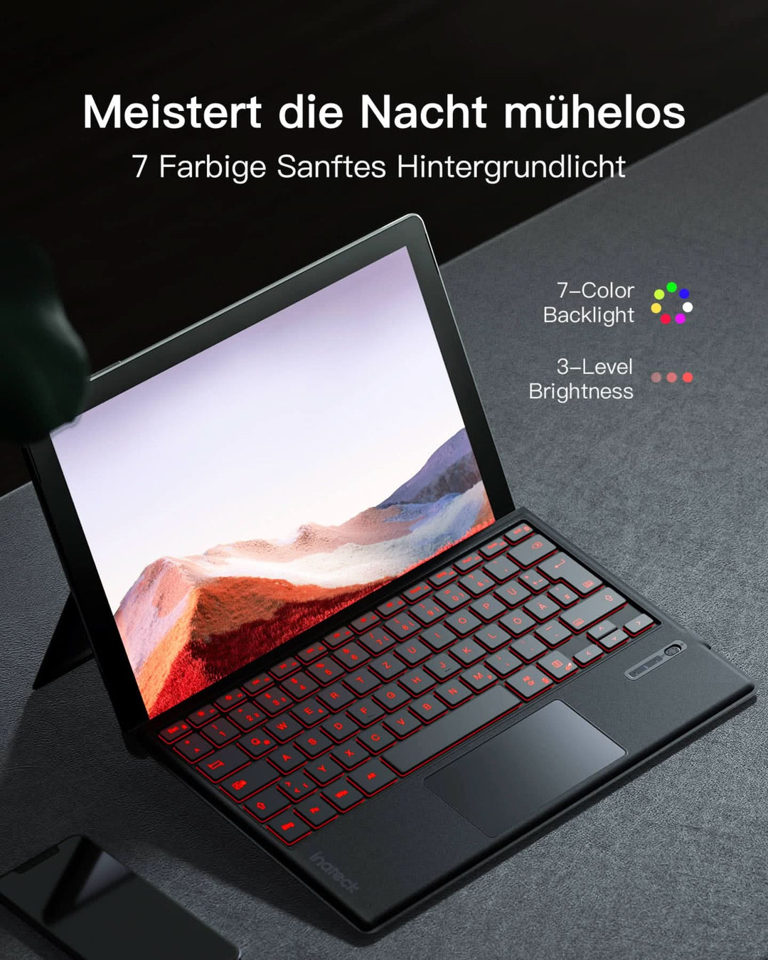 inateck DE Surface Pro AI Tastatur für Surface Pro 7/7+/6/5/4, 7 Farben Hintergrundbeleuchtung, QWERTZ, KB02027