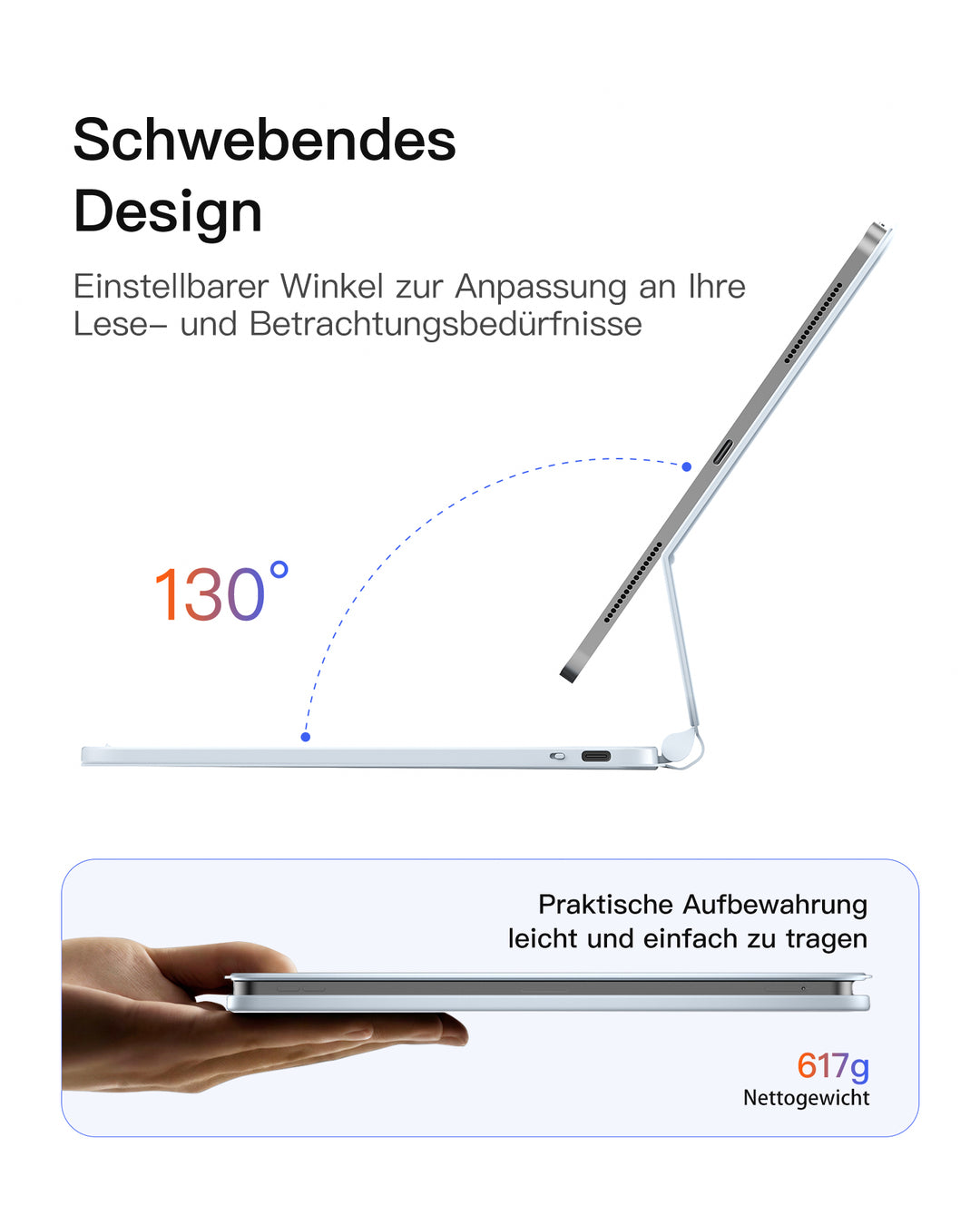 inateck DE Magnetische Tastaturhülle für iPad Air 11" M3/M2 (2025/2024), iPad Air 6/5/4, iPad Pro 11" 4/3/2/1, KB09119