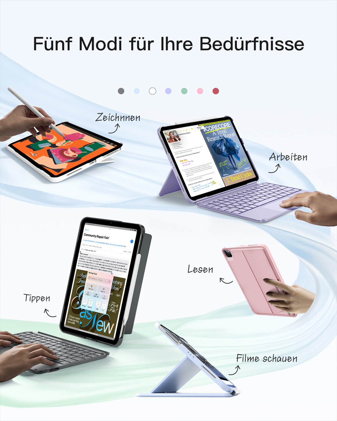 Ultraleicht Tastatur für iPad 11" (A16 2025), iPad 10, iPad Air 11" M4/M3/M2 (2026/2025/2024), iPad Air 5/4, iPad Pro 11" 4/3/2/1, QWERTZ, Acetouch, KB04122