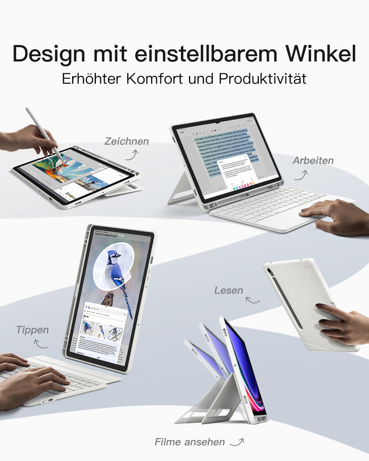 inateck DE Hülle für Samsung Galaxy Tab S10 FE/S9 FE/S9, Hoch-/Querformat Ständer Tastatur mit Touchpad, N0064