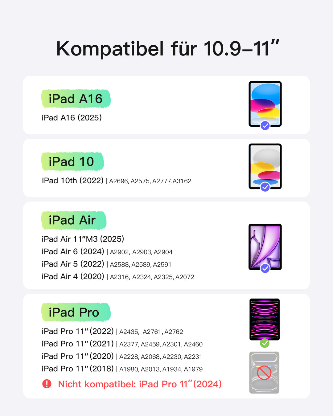 inateck DE Ultraleicht Tastatur für iPad 11" (A16 2025), iPad 10, iPad Air 11" M4/M3/M2 (2026/2025/2024), iPad Air 5/4, iPad Pro 11