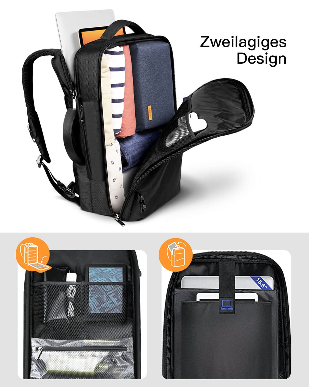 Inateck 40L Supergroßer Handgepäck Reiserucksack Laptop Rucksack für 15,6-17 Zoll Notebooks, Flug Genehmigt Rucksack Kabinenrucksack für Weekender – Inateck Official DE