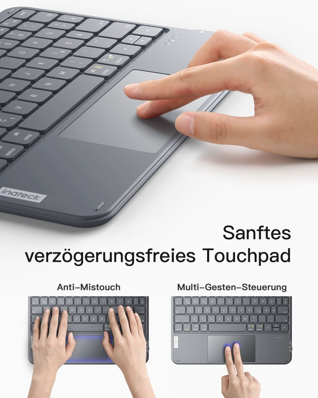 inateck DE Ultraleichte Tablet Tastatur Kabellose QWERTZ Deutsch mit Trackpad, kompatibel mit iPad/Tablet/Windows/Laptop/PC, KB0110