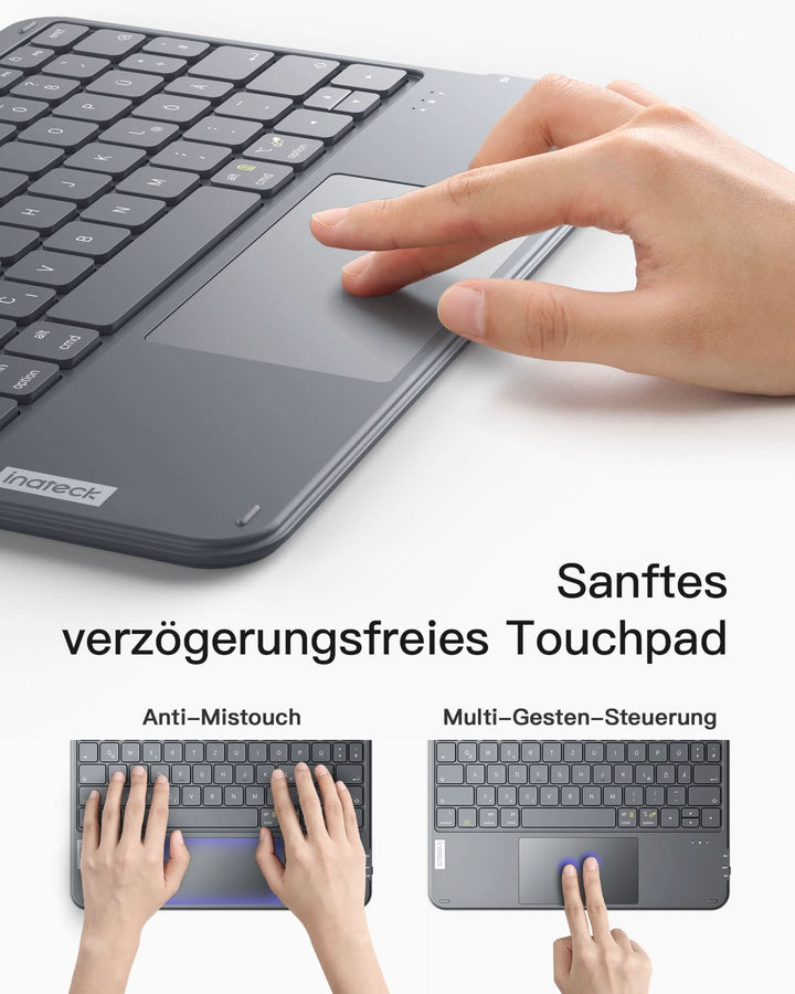 inateck DE Ultraleichte Tablet Tastatur Kabellose QWERTZ Deutsch mit Trackpad, kompatibel mit iPad/Tablet/Windows/Laptop/PC, KB0110
