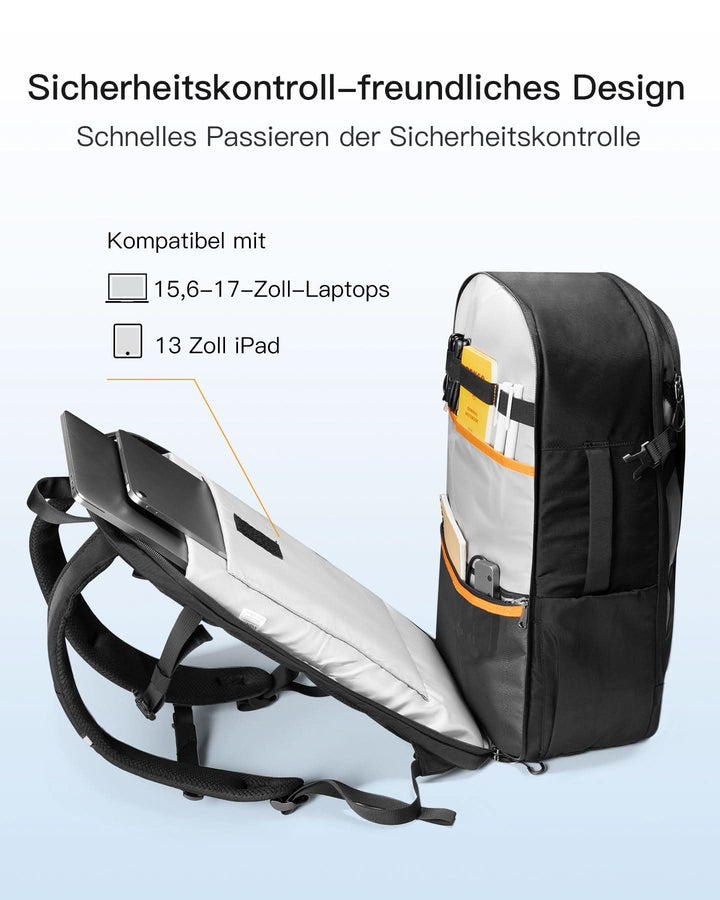 inateck DE 38,5L Leichter Reiserucksack, TSA Freundlich, für 15,6-17 Zoll Laptop, Schwarz, BP03009