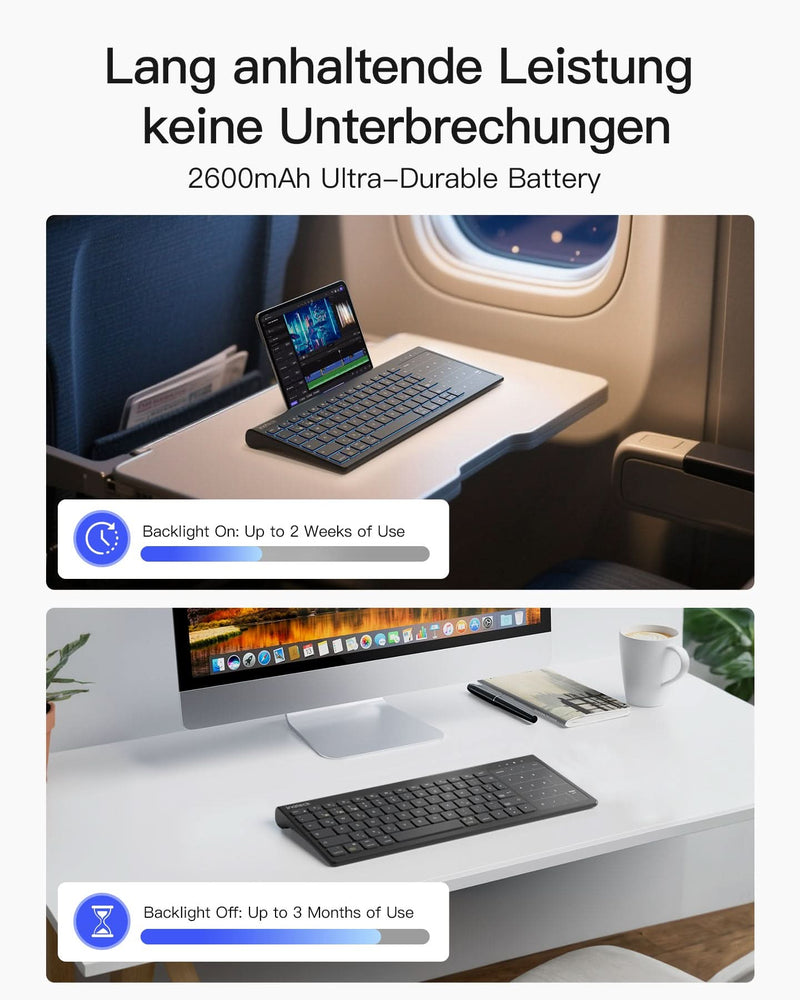 Tablet Tastatur, 3 BT-Kanäle, Kompatibel mit iPadOS/Samsung/Android/Windows, KB06103