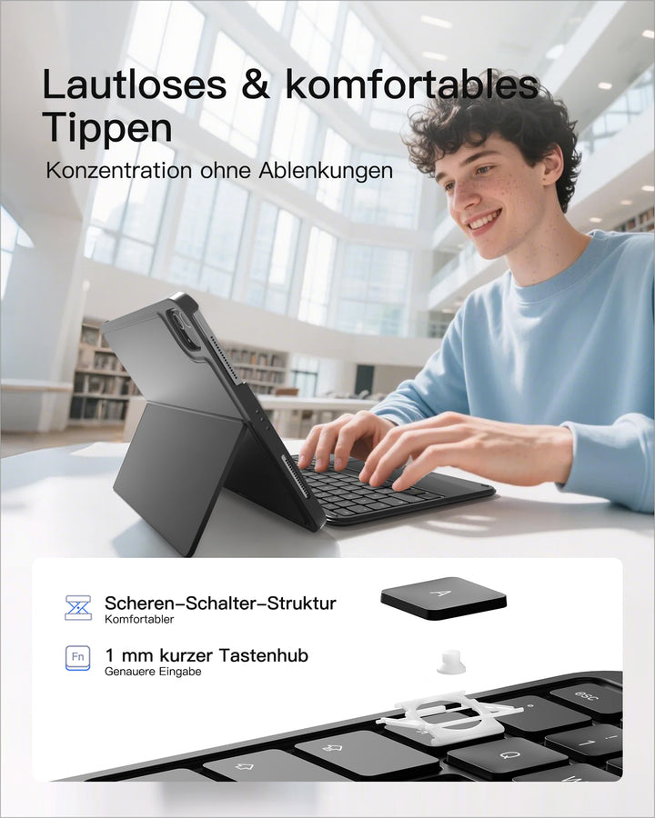 Ultraleicht Tastatur für iPad 11" (A16 2025), iPad 10, iPad Air 11" M4/M3/M2 (2026/2025/2024), iPad Air 5/4, iPad Pro 11" 4/3/2/1, QWERTZ, Acetouch, KB04122