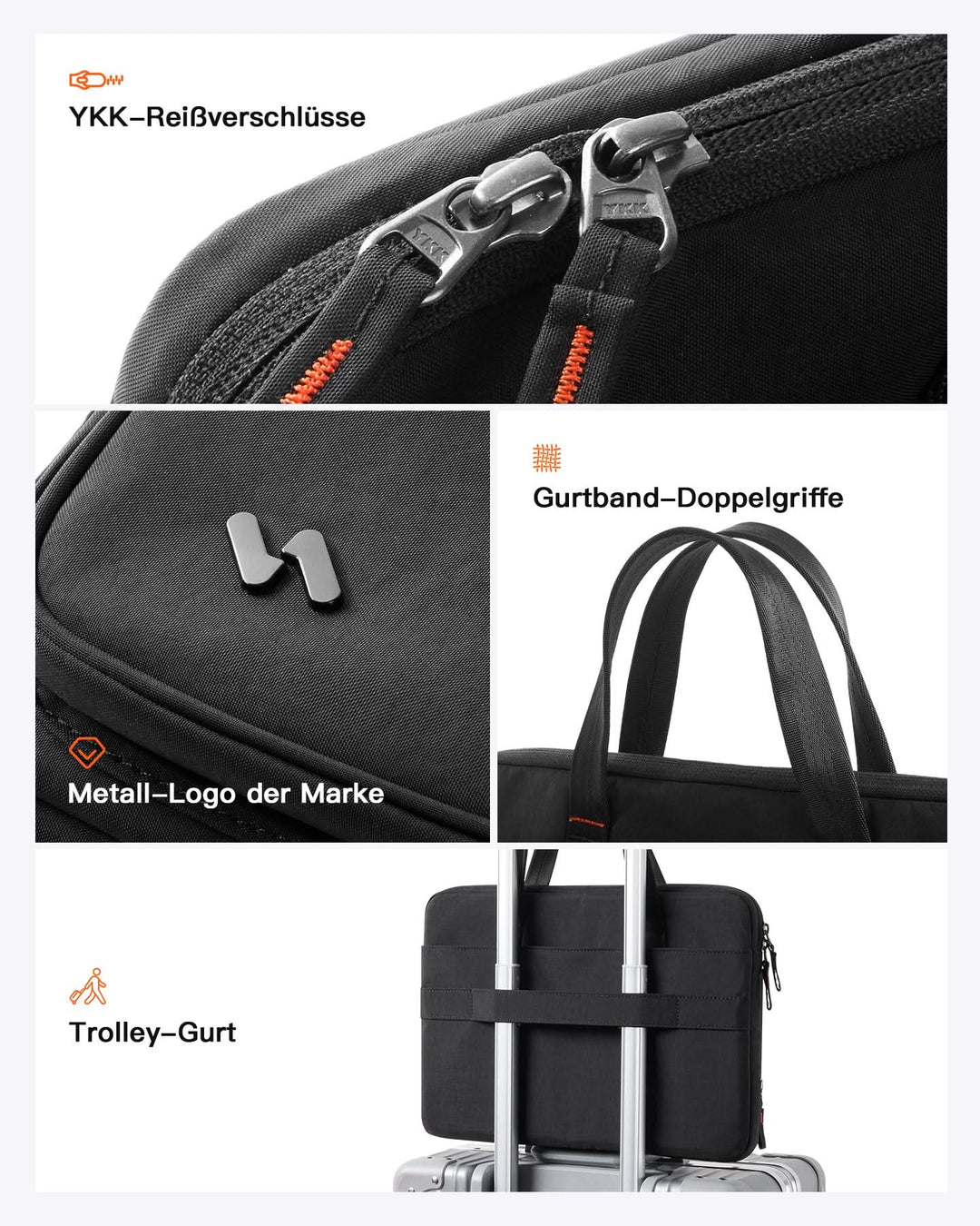 inateck DE 360° Rundumschutz Laptoptasche Große Kapazität Hülle Kompatibel mit 13" MacBook Air M4-M1 2025-2012, 14" MacBook Pro M5-