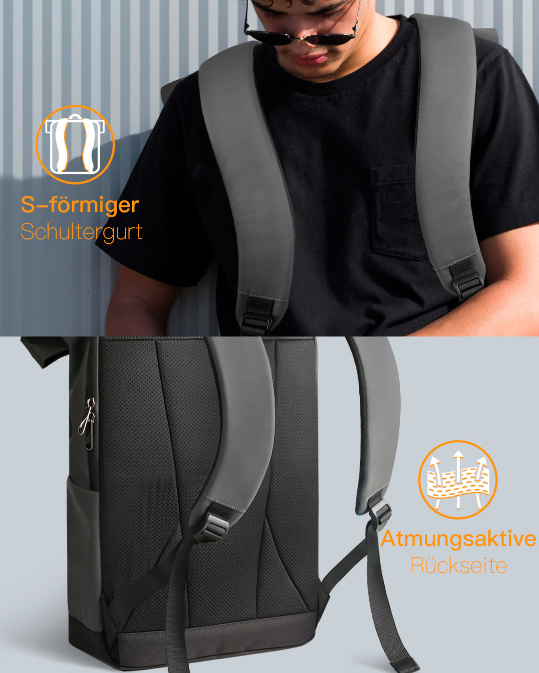 inateck DE 25-30L RollTop Rucksack wasserabweisend Daypack Laptoprucksack Schulrucksack, BP01003