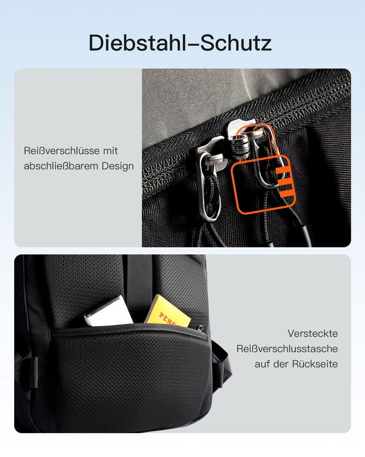 inateck 38.5-46.2 l reiserucksack 38,5L Leichter Reiserucksack, TSA Freundlich, für 15,6-17 Zoll Laptop,  Schwarz, BP03009