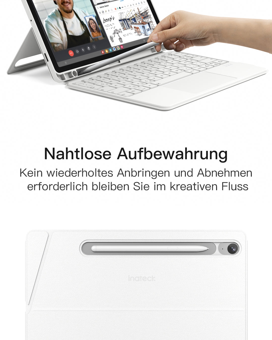 inateck DE Hülle für Samsung Galaxy Tab S10 FE/S9 FE/S9, Hoch-/Querformat Ständer Tastatur mit Touchpad, N0064
