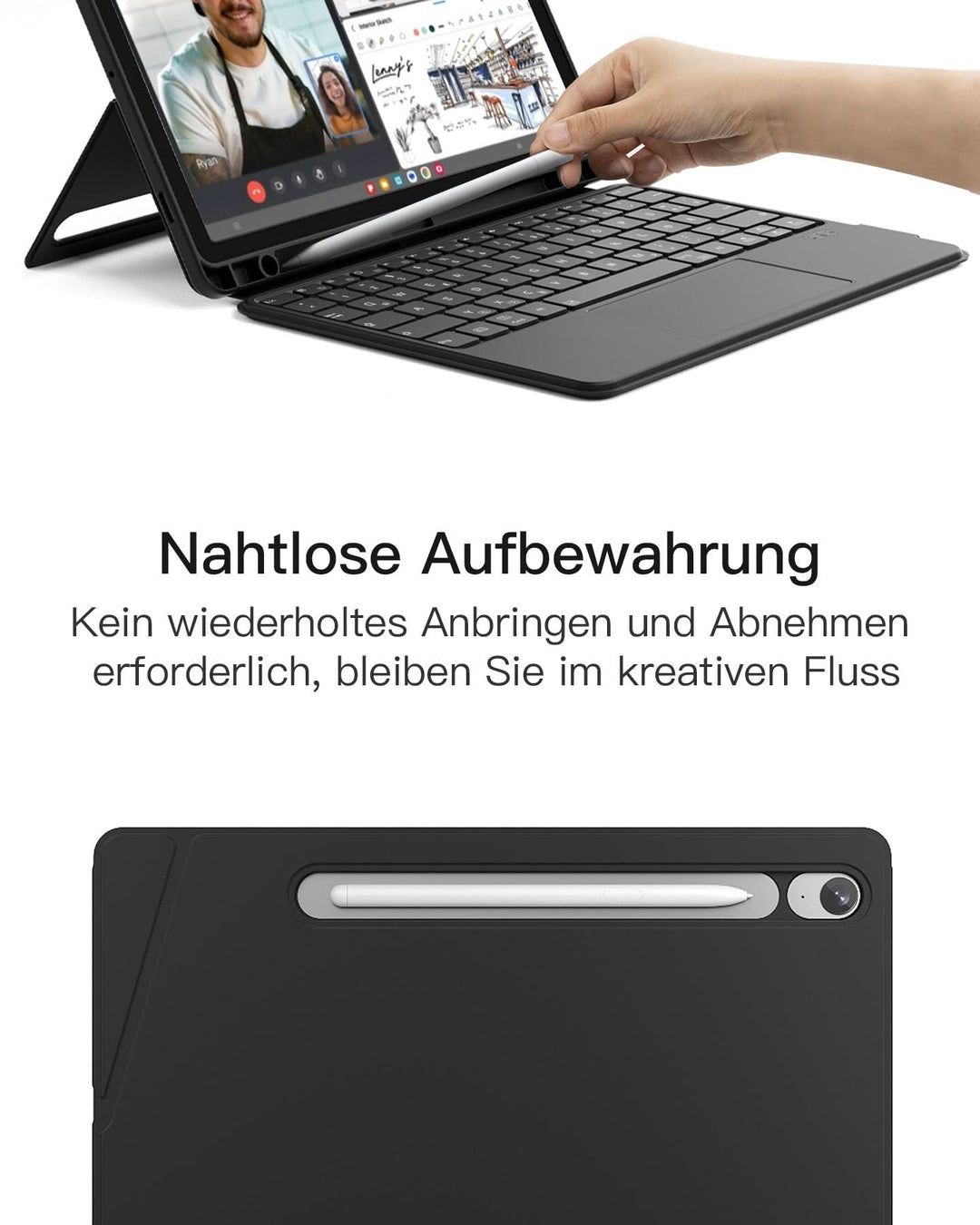 inateck DE Hülle für Samsung Galaxy Tab S10 FE/S9 FE/S9, Hoch-/Querformat Ständer Tastatur mit Touchpad, N0064