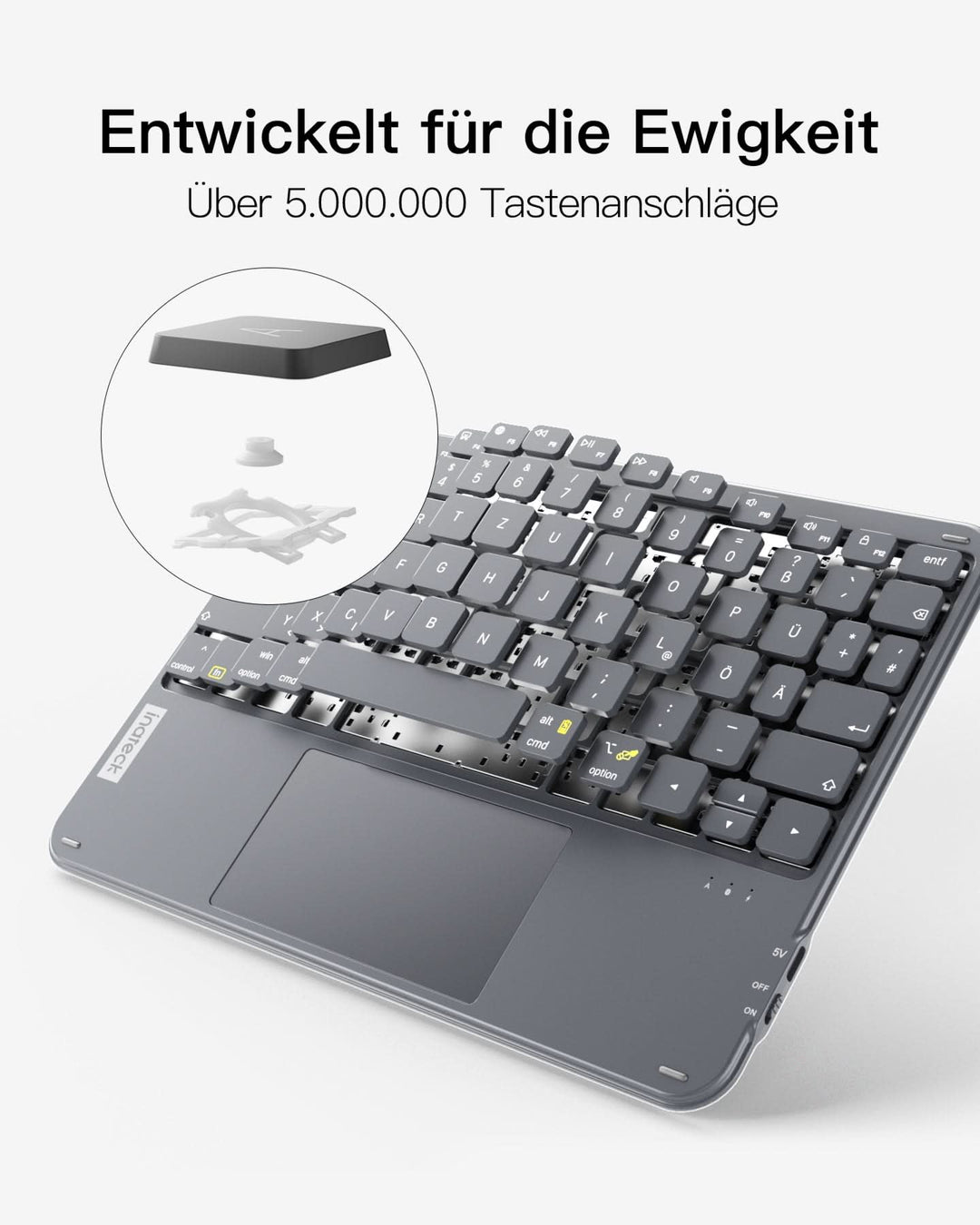 inateck DE Ultraleichte Tablet Tastatur Kabellose QWERTZ Deutsch mit Trackpad, kompatibel mit iPad/Tablet/Windows/Laptop/PC, KB0110