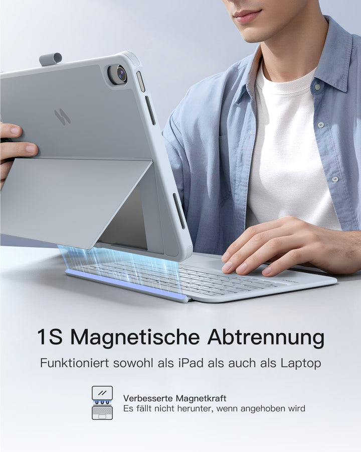 inateck DE Abnehmbar Hülle mit Tastatur für iPad 11" A16 2025, iPad 10.9" 2022,mit Stifthalter, QWERTZ, AceTouch Pro, KB403-10 | Re