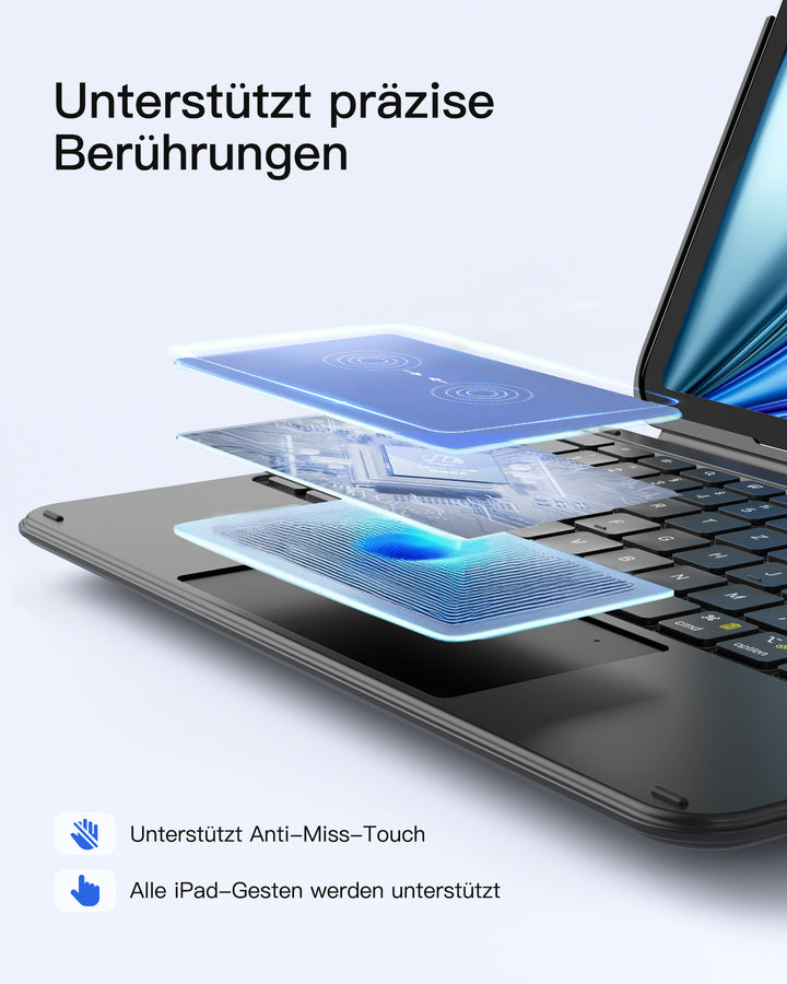 Ultraleicht Tastatur für iPad 11" (A16 2025), iPad 10, iPad Air 11" M4/M3/M2 (2026/2025/2024), iPad Air 5/4, iPad Pro 11" 4/3/2/1, QWERTZ, Acetouch, KB04122