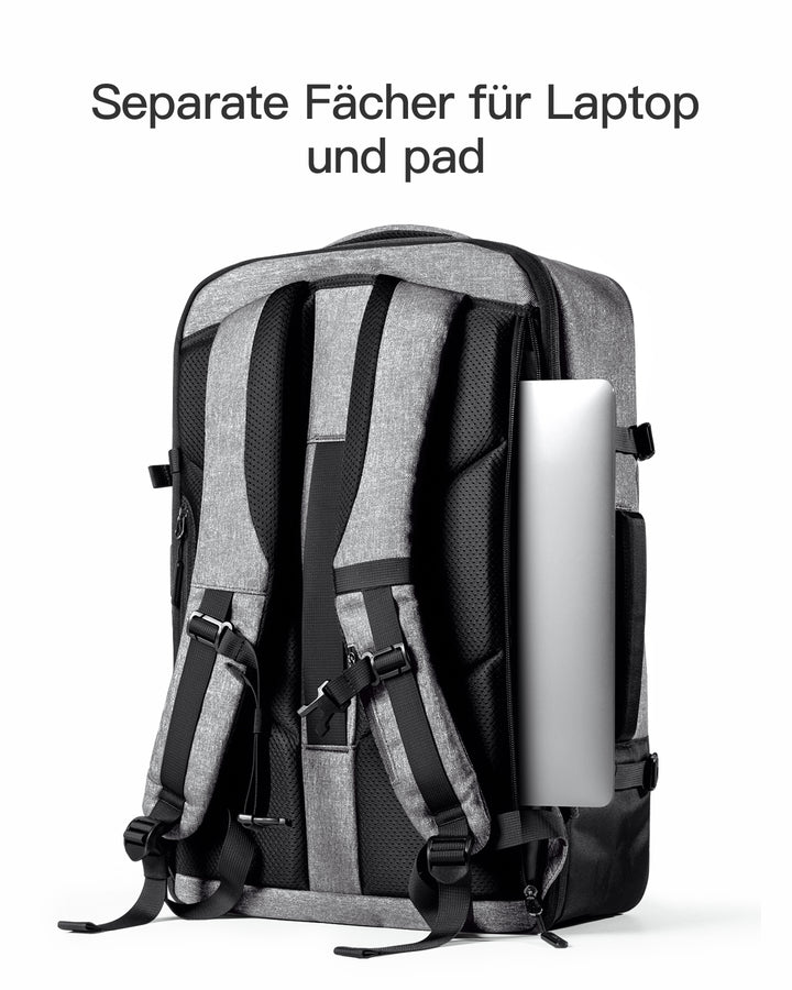 reiserucksack mit fächern Inateck 38.5-46.2L Reiserucksack erweiterbarer Herren Damen Handgepäck Flugzeug Rucksack, 15.6 Zoll Laptop Rucksack spritzwassergeschütztes Carry on Kabinenrucksack für Weekender, BP03006