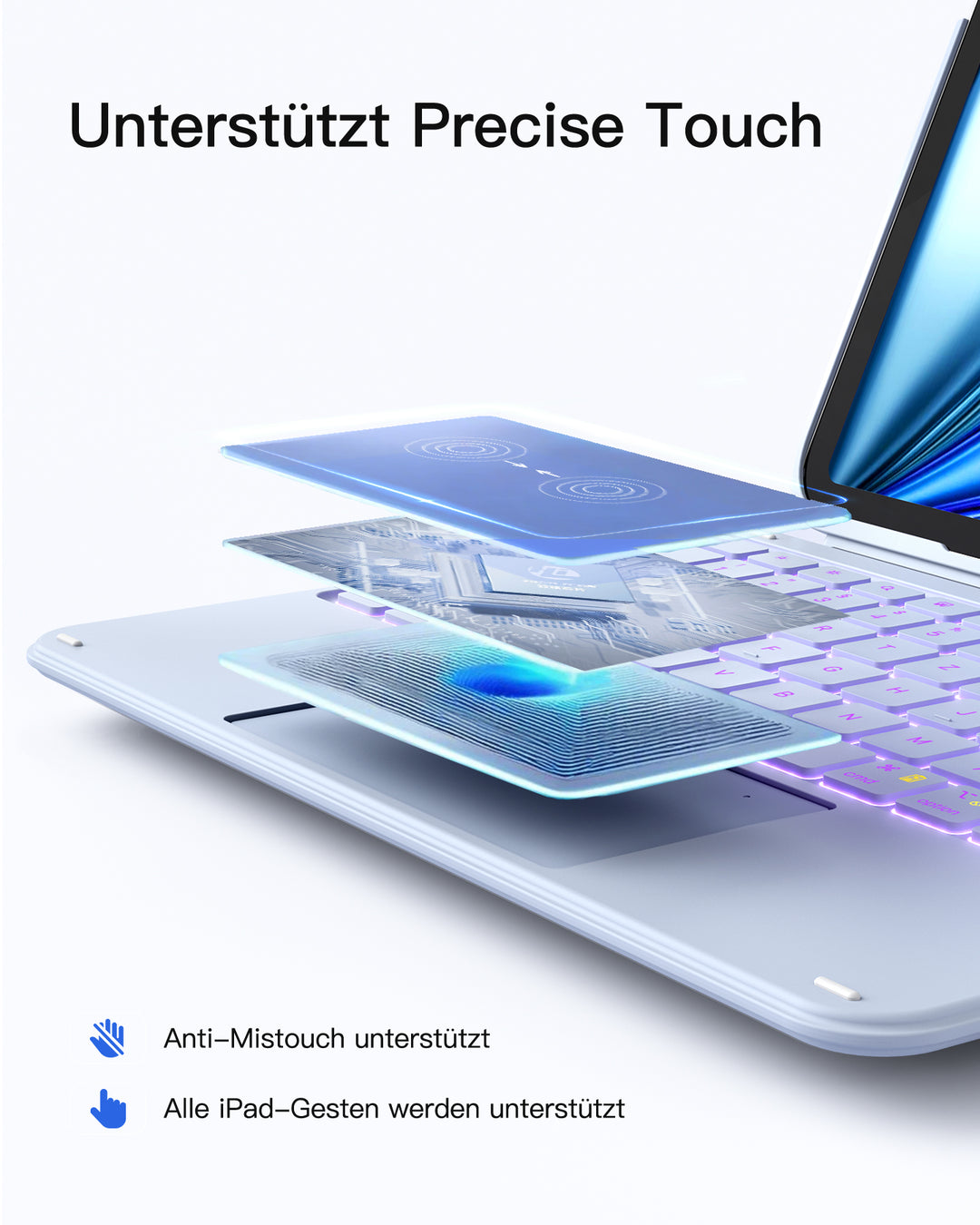 inateck DE Abnehmbar Ultraleichte Tastatur für iPad 11/10 Gen A16 2025 11 Zoll, iPad Air 11 Zoll (2026/2025), iPad Air 5/4, iPad Pr