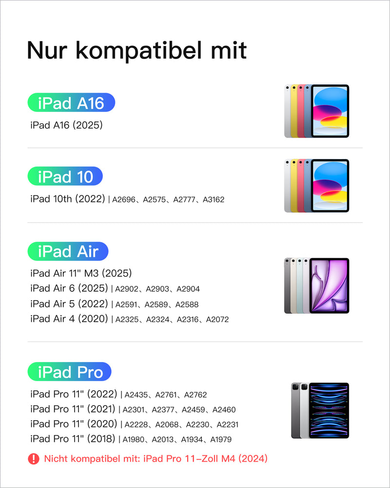 Ultraleicht Tastatur für iPad 11" (A16 2025), iPad 10, iPad Air 11" M3/M2 (2025/2024), iPad Air 7/6/5/4, iPad Pro 11" 4/3/2/1, QWERTZ, KB04122