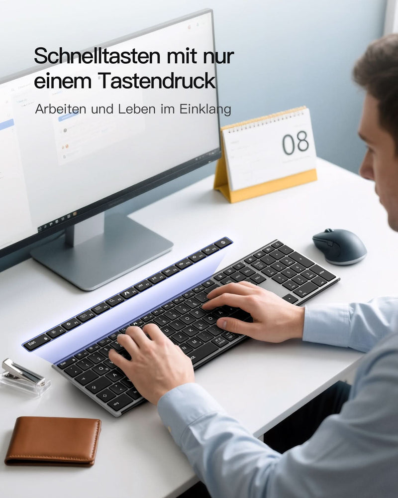 KI-Funktion Bluetooth Tastatur, Leise Tasten, Kompatibel mit iPadOS Android, Windows, KB06007